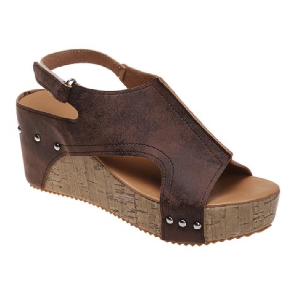 ROSY - Brown Cutout Wedge Sandal - new with bag